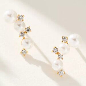 Anthropologie Pearl Crystal Crawler Earrings NWT